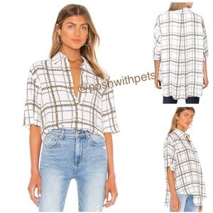 7 For All Mankind NWT 7FAM Tie Front Short Sleeve Top Blouse Chains Ivory M New